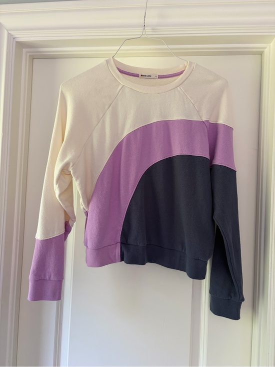 Marine Layer Tops - Marine Layer Colorblock Crewneck Sweatshirt - Lavender, Cream & Charcoal
